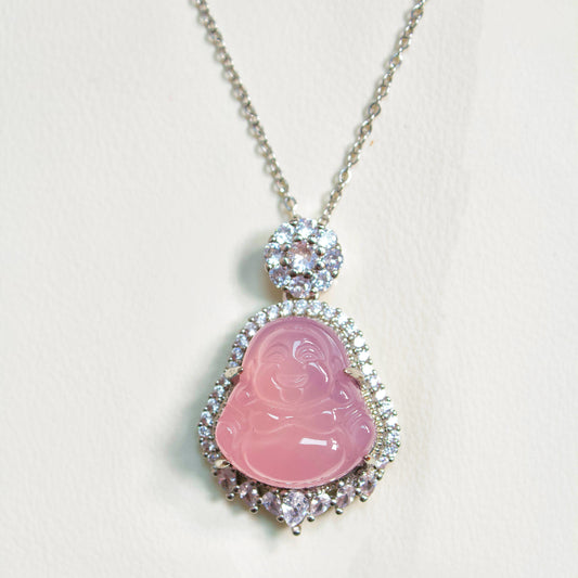 Pink Jade Buddha Pendant, Pink Jade Necklace Buddha