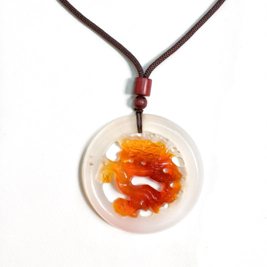 White and Red Jade Dragon Pendant, Dragon Necklace