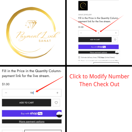 Fill in the Price in the Quantity Column- payment link for the live stream.