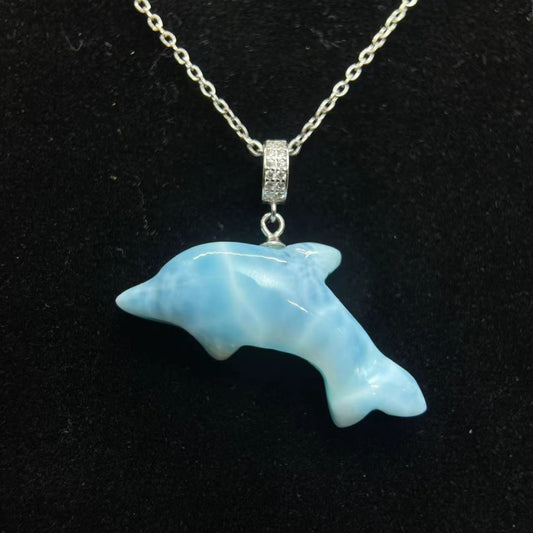Larimar Dolphins Pendant, Larimar Necklace